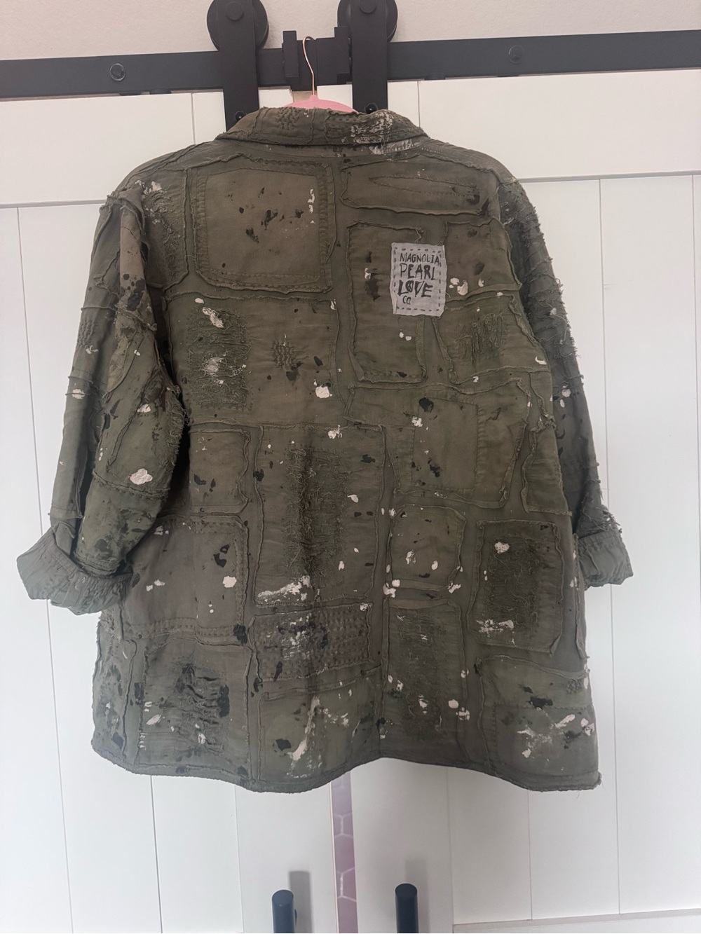 Magnolia Pearl strawberry Fields Olive Patchwork PaintSplatter Utility Jacket OS - Picture 3 of 6